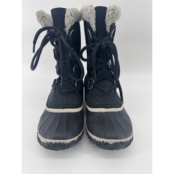 Sorel Caribou Slim Boots Womens  Size 6 Black Leather Fleece Lined - Picture 2 of 8